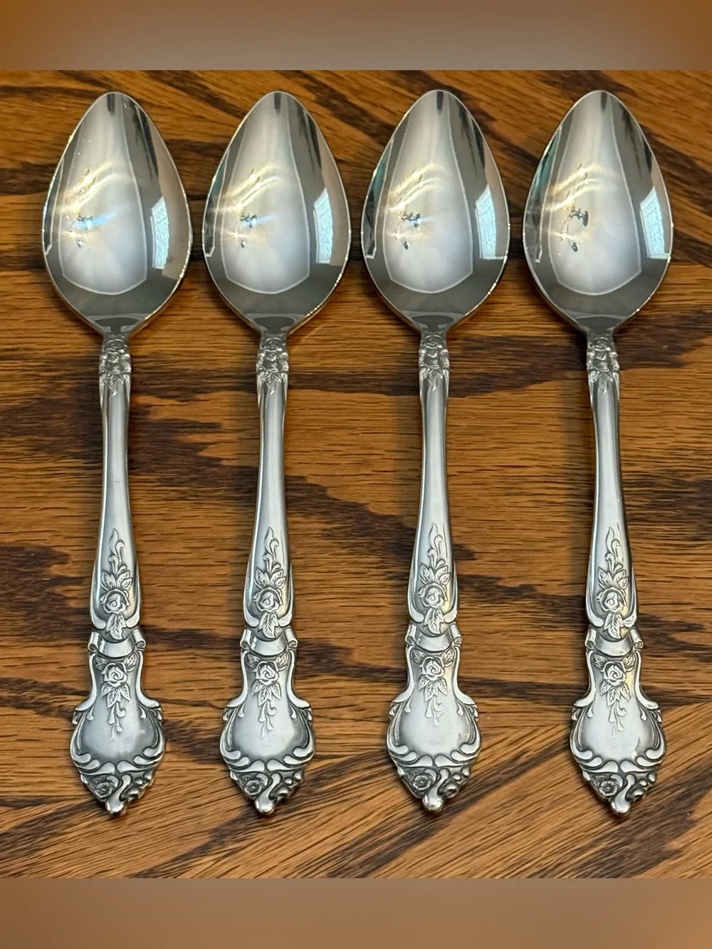 Rose And Leaf National Flatware Stainless 4 Soup Spoons 7 1/2” NEW